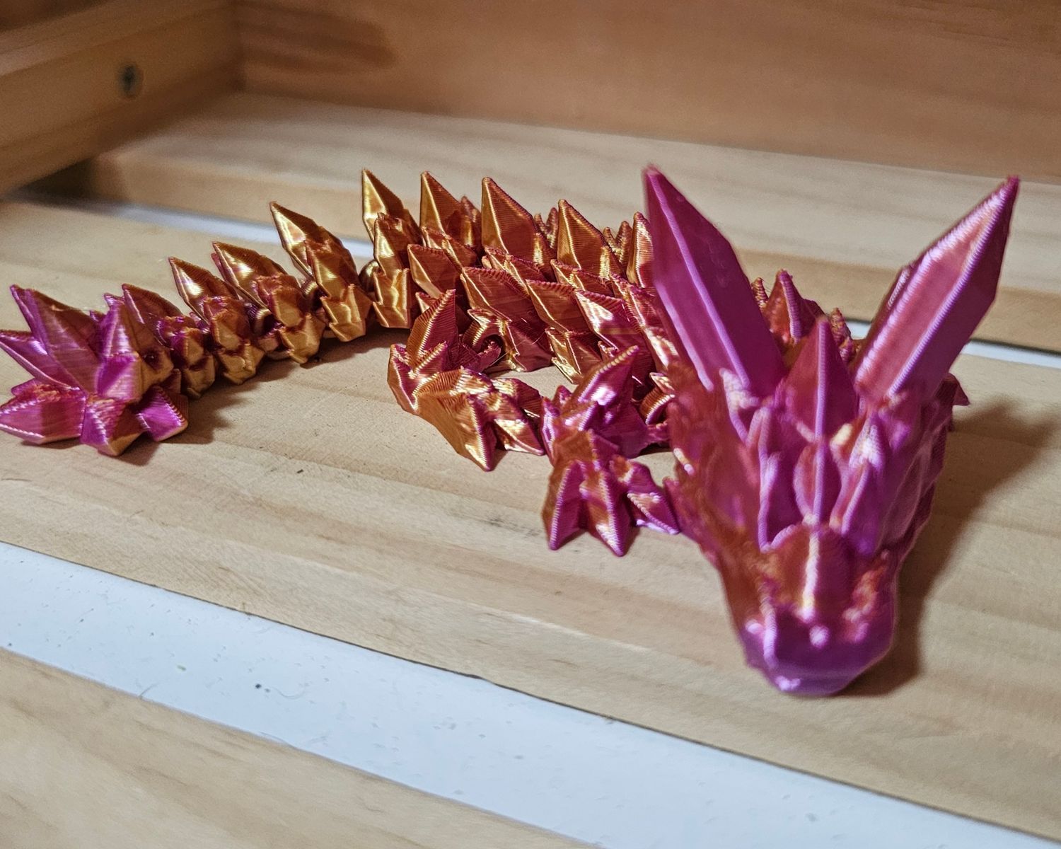 3D Printed Crystal Dragon - Small - Dual Color Purple Gold Silk
