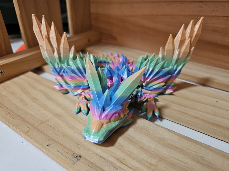 3D Printed Crystal Dragon with Wings - Large - Rainbow 5 Matte