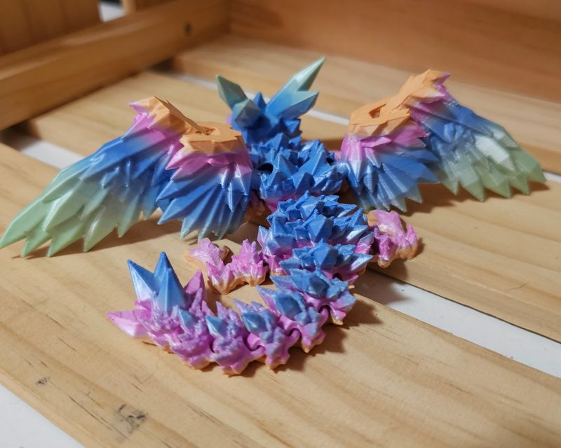 3d Printed Crystal Dragon with Wings - Small - Rainbow 5 Matte