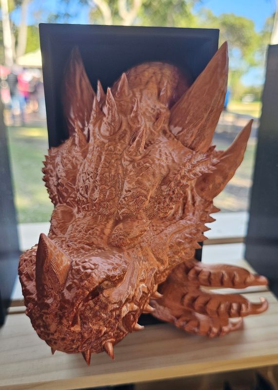 3d Printed Emerging Dragon Book Nook - Black and Bronze