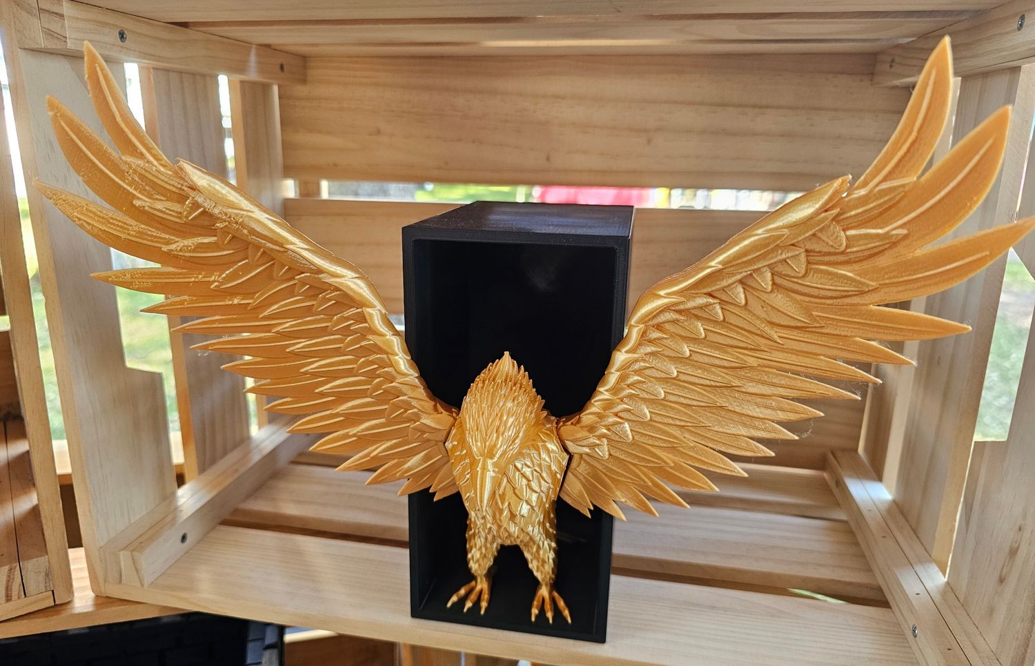 3d Printed Eagle Book Nook - Gold Eagle, Black Box