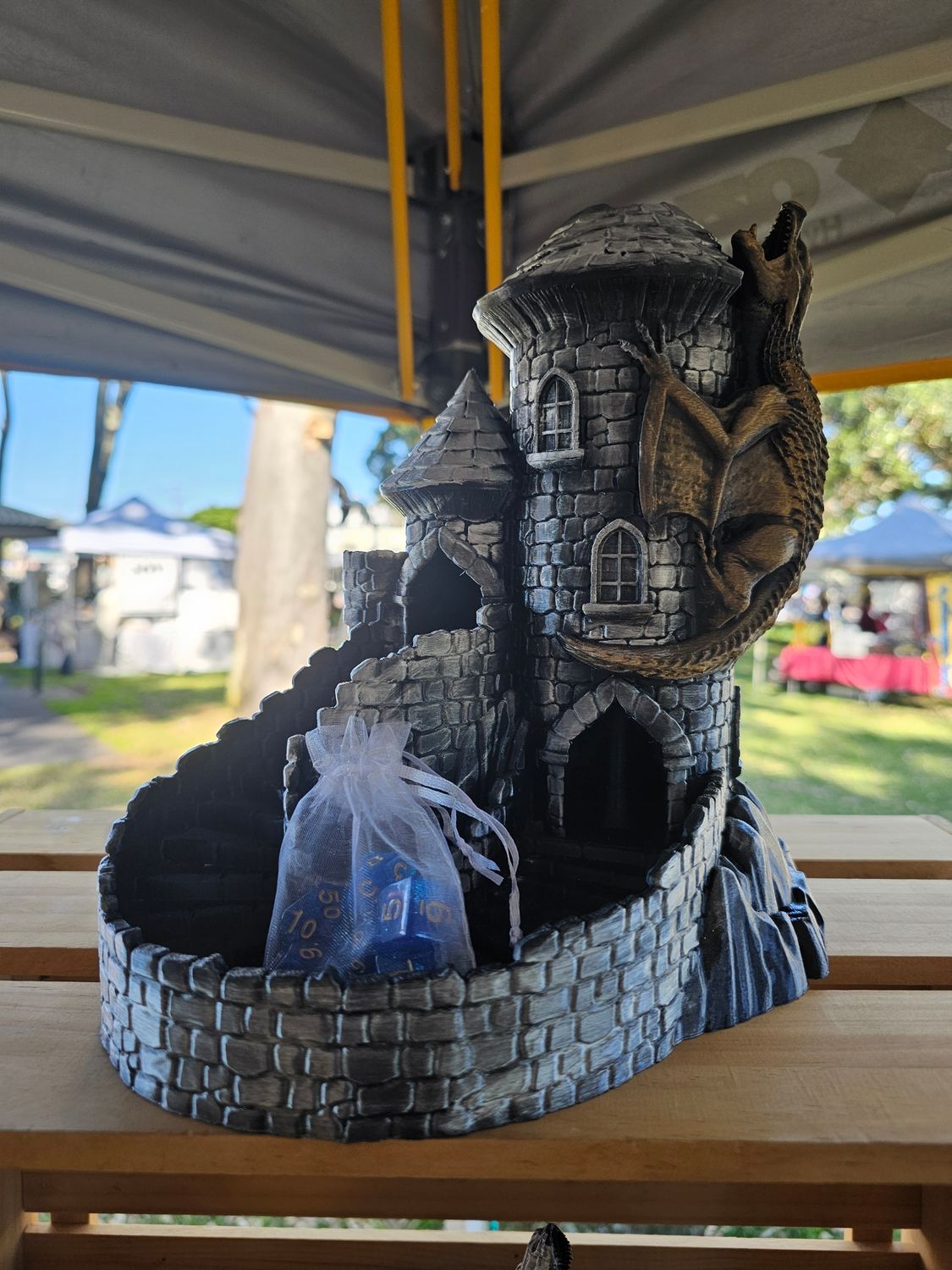 3d Printed Dragon’s Dice Keep - Black with Gold and Silver