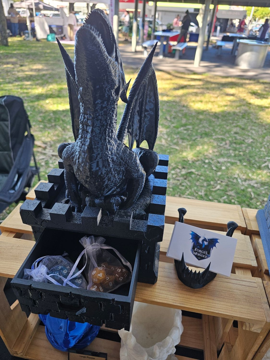 3d Printed Dragon Dice Tower - On Drawer - Black