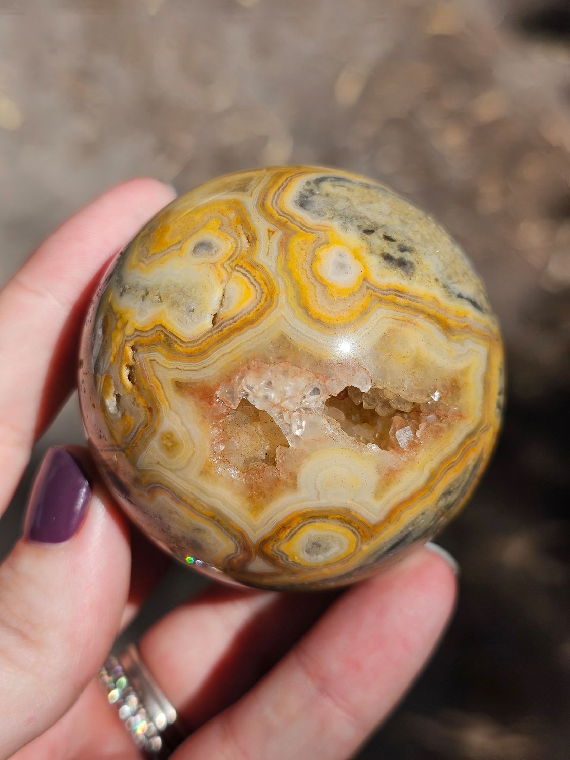 Mexican crazy lace sphere with druzy