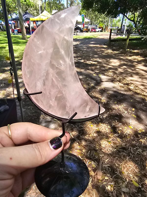 Rose quartz moon on zodiac stand