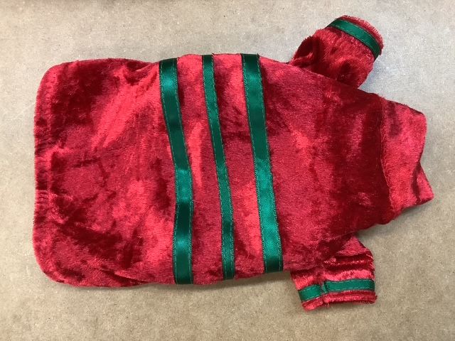 Red velvet stretch sweaters with green stripes