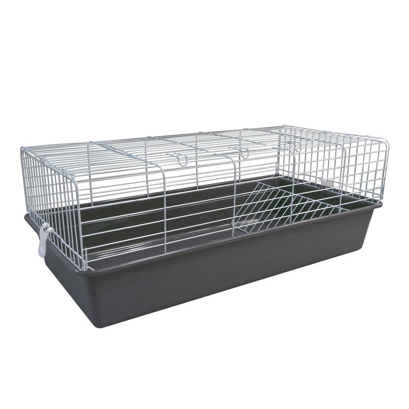 Gray rabbit and guinea pig cage