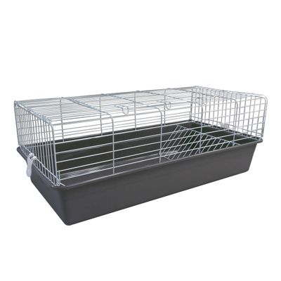 Gray rabbit and guinea pig cage