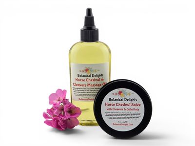 Horse Chestnut, Cleavers &amp; Gotu Kola Salve or Massage Oil with Skin Loving Herbs and Essential Oils
