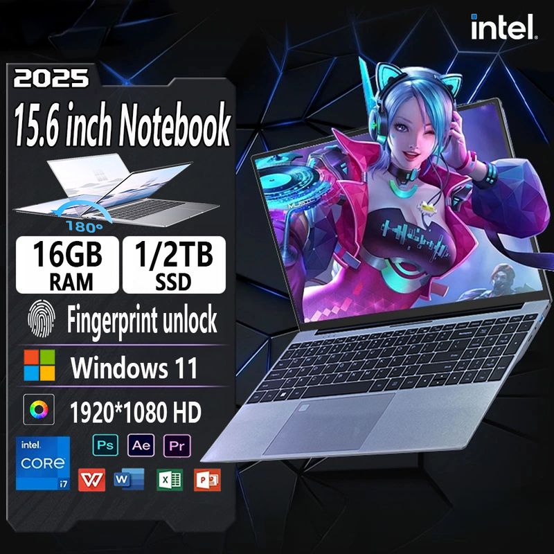 15.6 Inch Intel Core I7-6500U Windows 11 Laptop Computer 16GB RAM 1TB 2TB SSD Portable Notebook WiFi 5 Gaming laptops