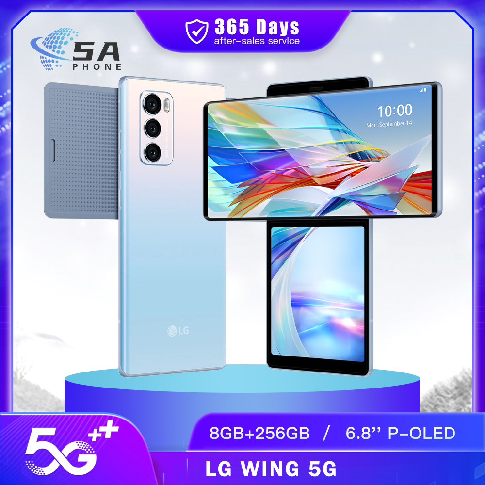 Original LG WING 5G LMF100VM LMF100TM 5G Mobile Phone NFC 8GB+256GB Fingerprint 6.8&#39;&#39; P-OLED Screen Octa-Core Android SmartPhone