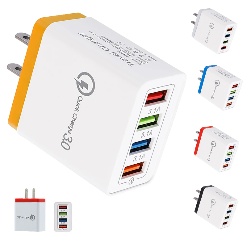 4 USB Color Travel Charger Mobile Phone 3A Fast Charging Charger US Plug Adapter
