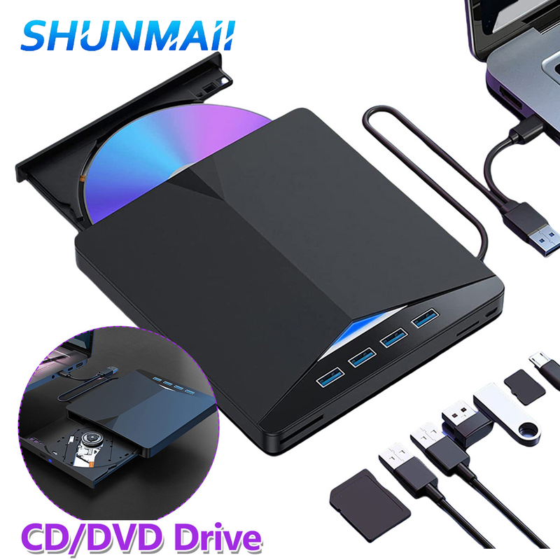 7 In 1 USB3.0 Type-C External CD DVD RW Optical Drive High-Speed Tray Type DVD Burner Recorder Reader Player for Windows 11/10