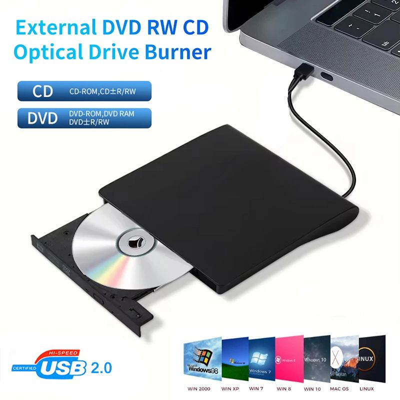 USB 2.0 External DVD Drive CD/DVD Portable Player Burner Desktop One Computer Notebook Optical Disc Drive Player For Laptops PC