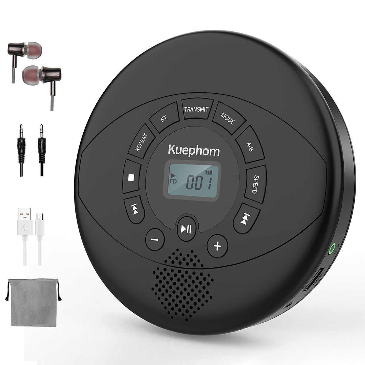 CD player portable with speaker and earbuds walkman cd player with bluetooth transmit rechargeable discman for car and home use