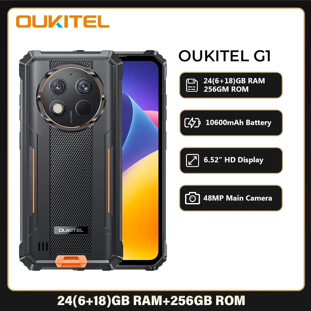 Oukitel G1 Rugged smartphone 6.52‘&#39; HD+ 10600mAh 24GB+256GB Android14 48MP Camera cell phone