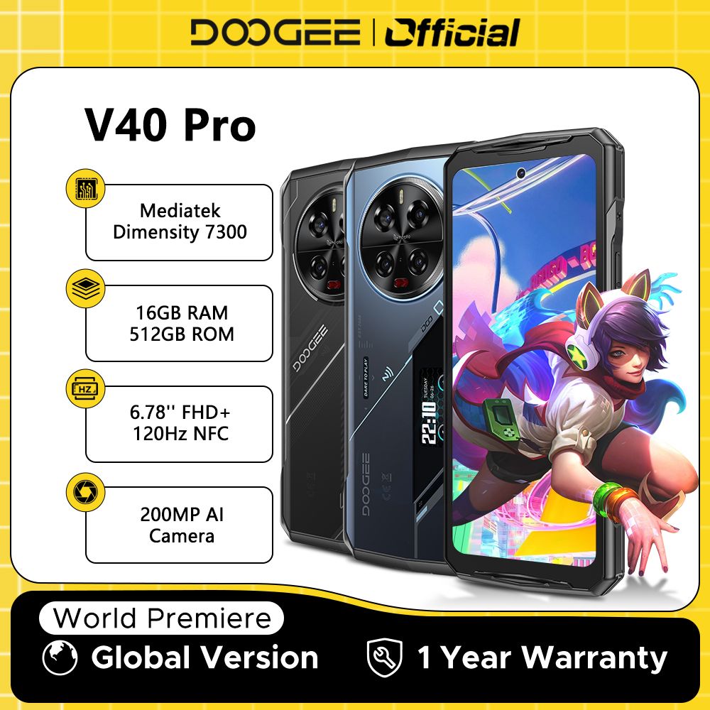 World Premiere DOOGEE V40 Pro 5G Rugged Phone 6.78&quot; 16GB+512GB Gaming Phones Dimensity 7300 200MP AI Camera 8680mAh Android 14