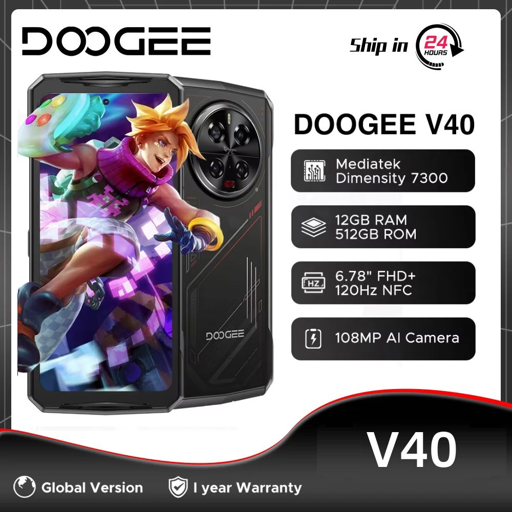 Global Version DOOGEE V40 5G 32GB 512GB Rugged Phone 6.78&quot;2.4K Ultra-clear Display MTK Dimensity 7300 8680mAh 108MP Al Camera