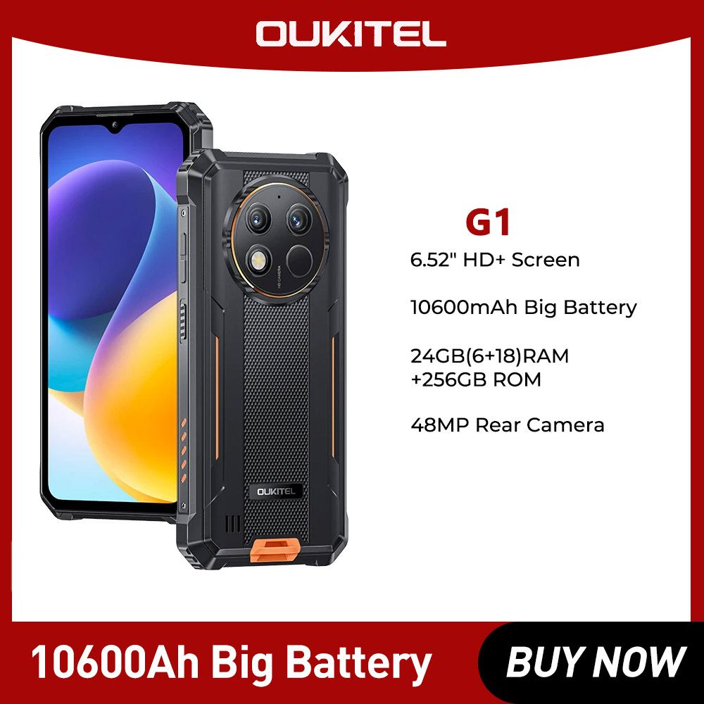 Oukitel G1 Rugged smartphone 6.52‘&#39; HD+ 10600mAh 24GB+256GB Android14 48MP Camera cellphone