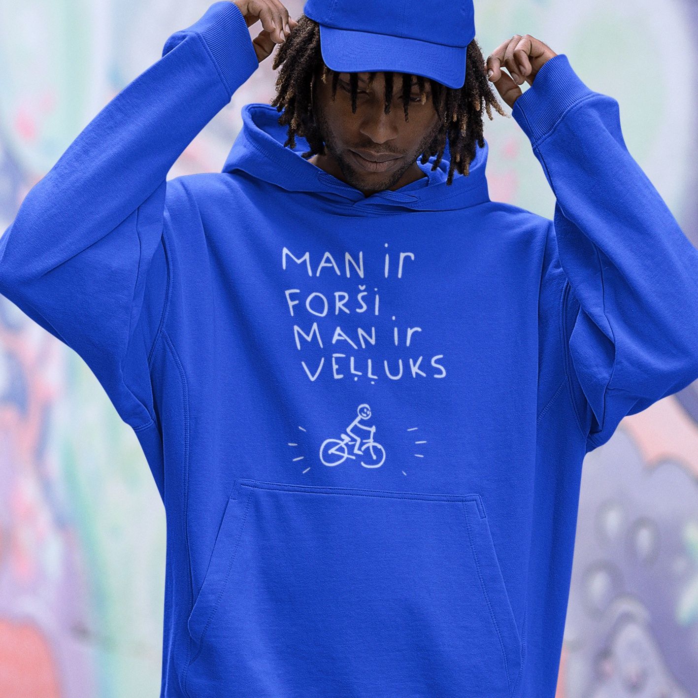 Men&#39;s hoodie, Royal blue, &quot;Happy&quot; LV