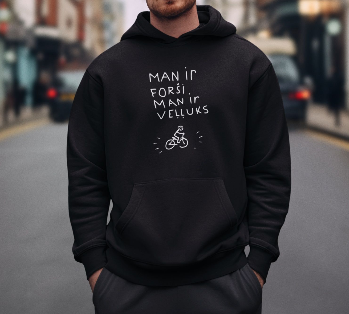 Men&#39;s hoodie, Black, &quot;Happy&quot; LV