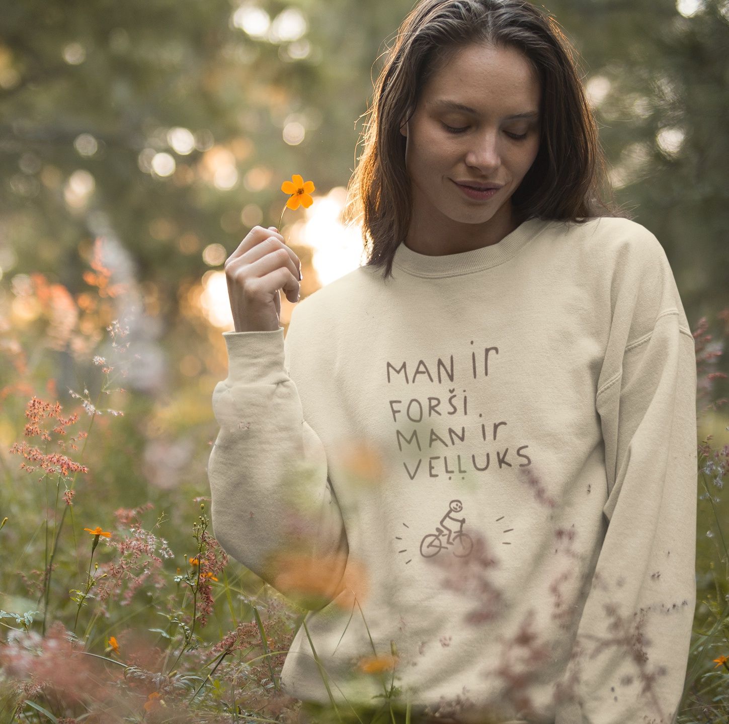 Women&#39;s Premium Sweatshirt, Cream, &quot;Happy&quot; LV