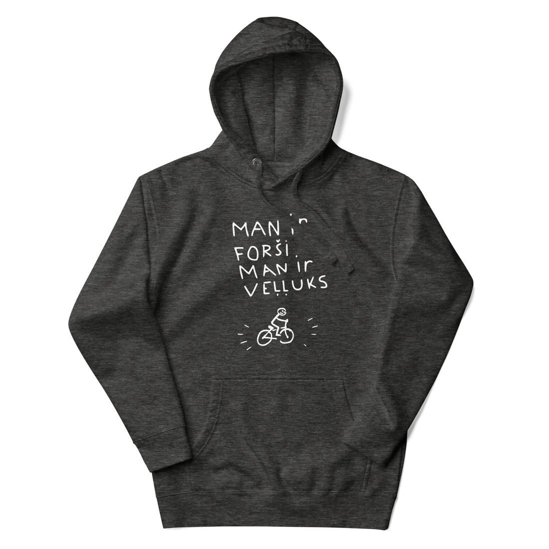 Men&#39;s hoodie, Charcoal heather, &quot;Happy&quot; LV