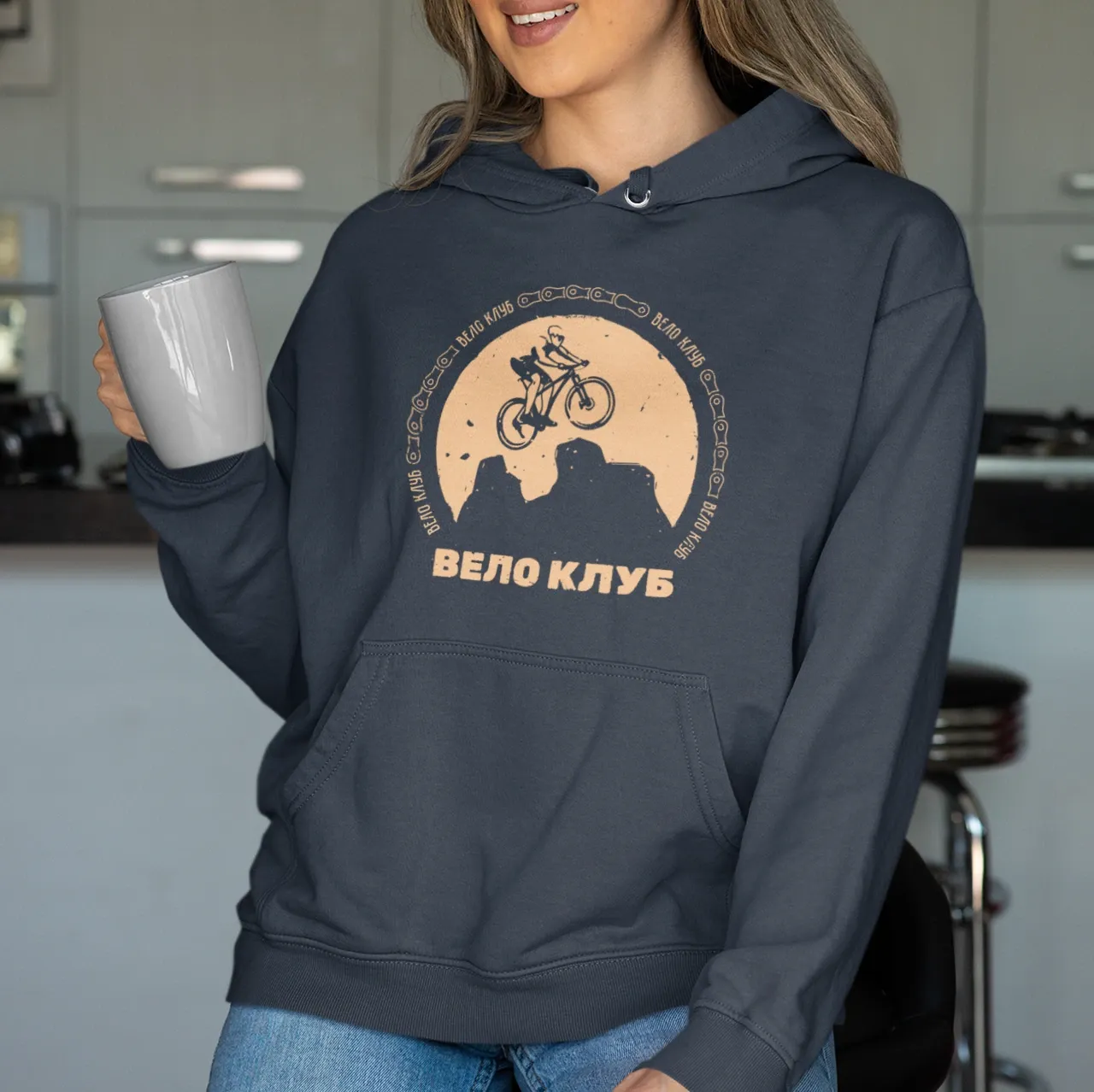 Hoodie &quot;Velo club&quot;., Color: Navy Blazer