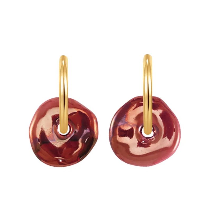 Gouden oorringen met handgemaakt Grieks keramiek, stainless steel