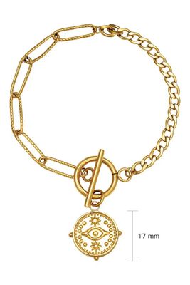 Gouden half half schakel ontwerp met lock eye bedel, stainless steel hypoallergeen