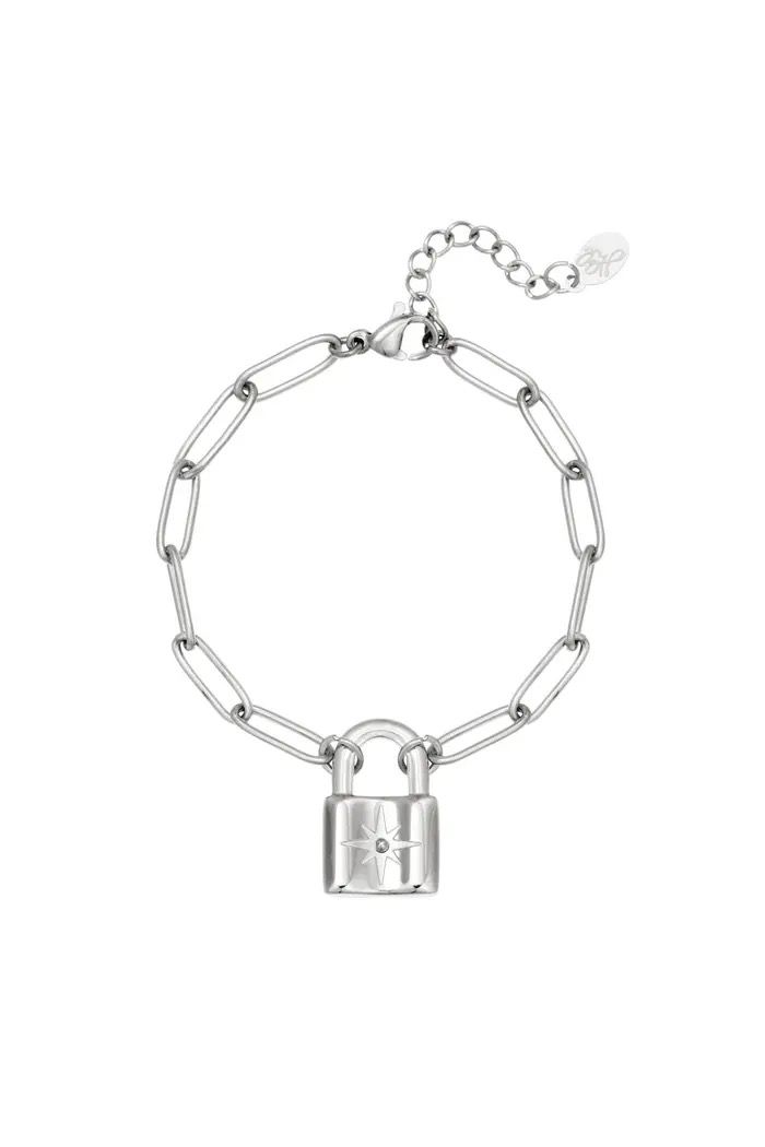 Schakelarmband zilver met cute lock, stainless steel, kleurvast, hypoallergeen
