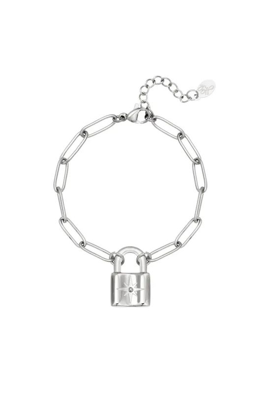 Schakelarmband zilver met cute lock, stainless steel, kleurvast, hypoallergeen