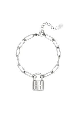 Schakelarmband zilver met cute lock, stainless steel, kleurvast, hypoallergeen