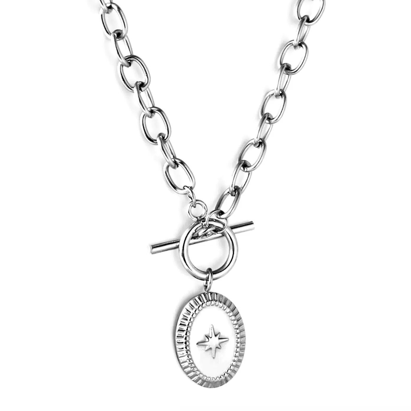 Zilver schakelketting met ster bedel, roestvrij staal, anti allergeen