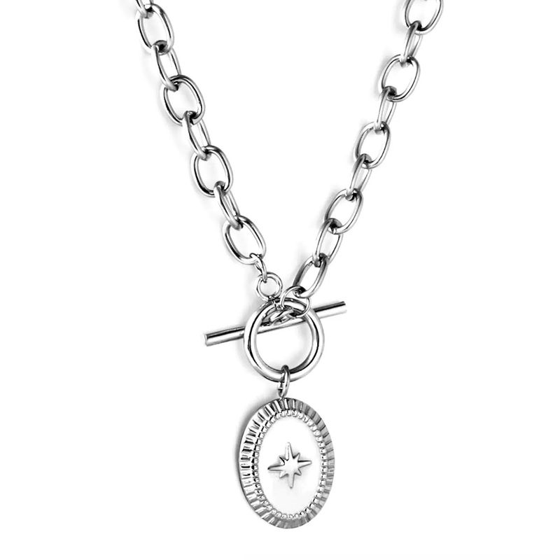 Zilver schakelketting met ster bedel, roestvrij staal, anti allergeen