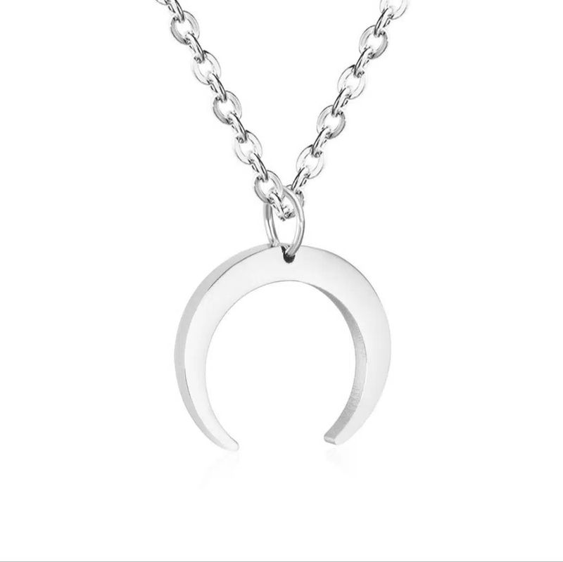 Stainless steel zilveren ketting met halve maan, kleurvast en anti allergisch