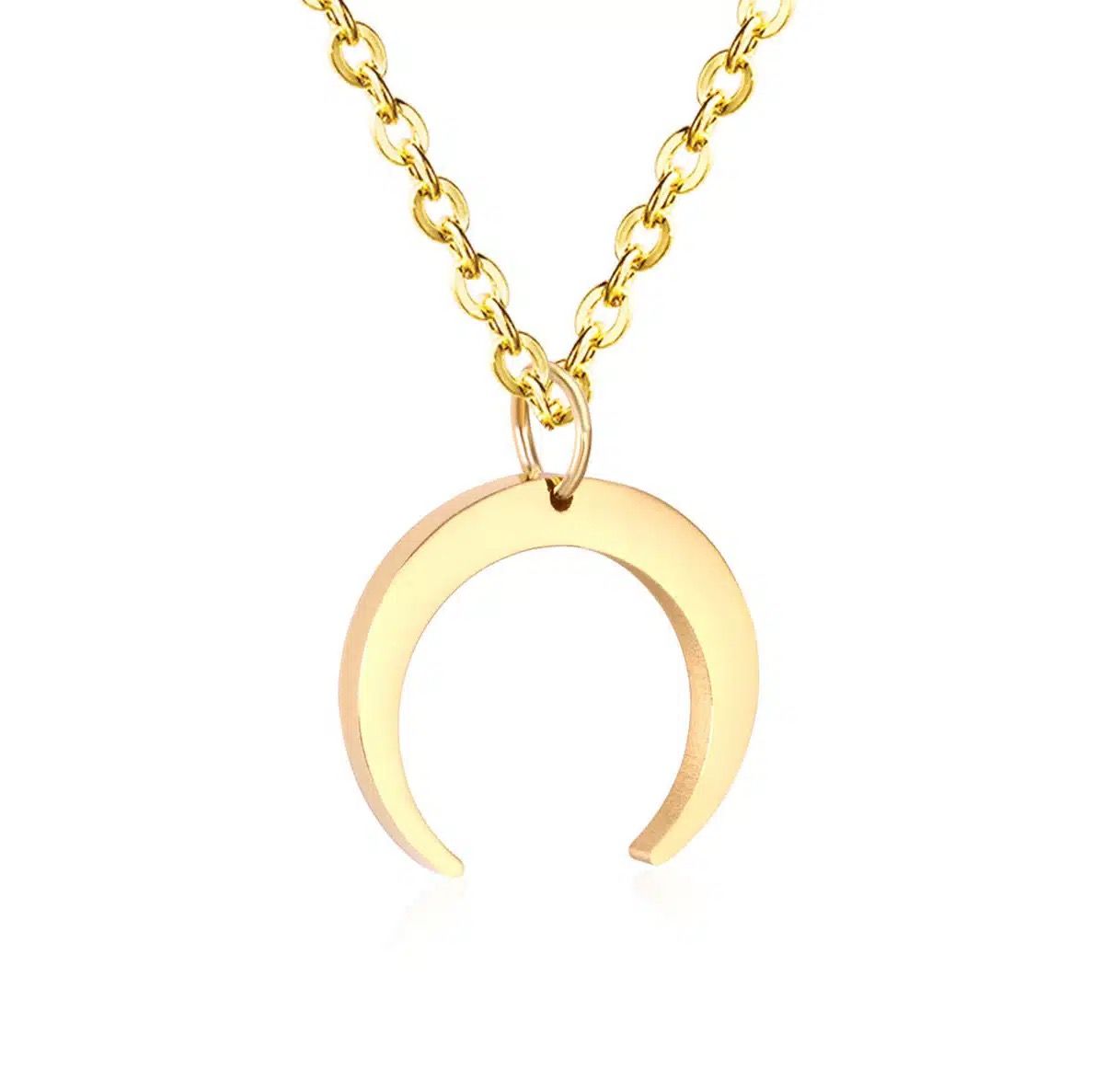 Gouden stainless steel ketting met maan, kleurvast
