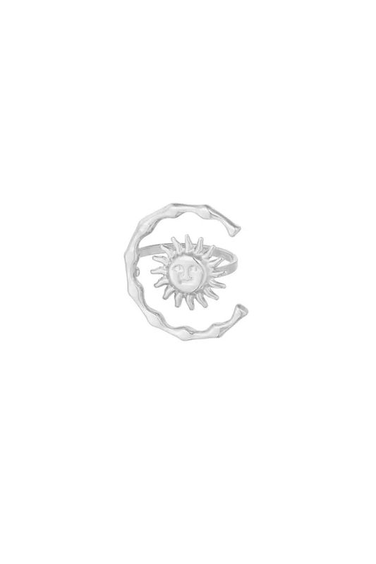 Verstelbare zon en maan ring in zilver kleur, stainless steel