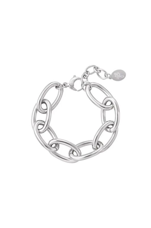 Statement zilveren schakel armband, roestvrij staal, kleurvast en anti allergisch