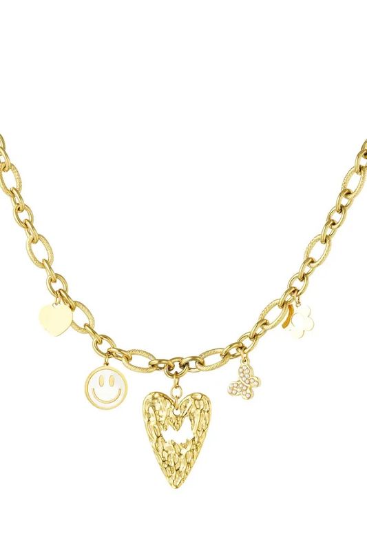 Gouden schakel ketting met hartjes, roestvrijstaal, waterproof