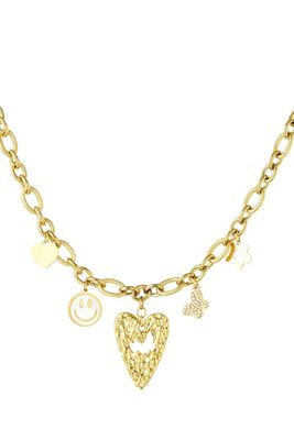 Gouden schakel ketting met hartjes, roestvrijstaal, waterproof