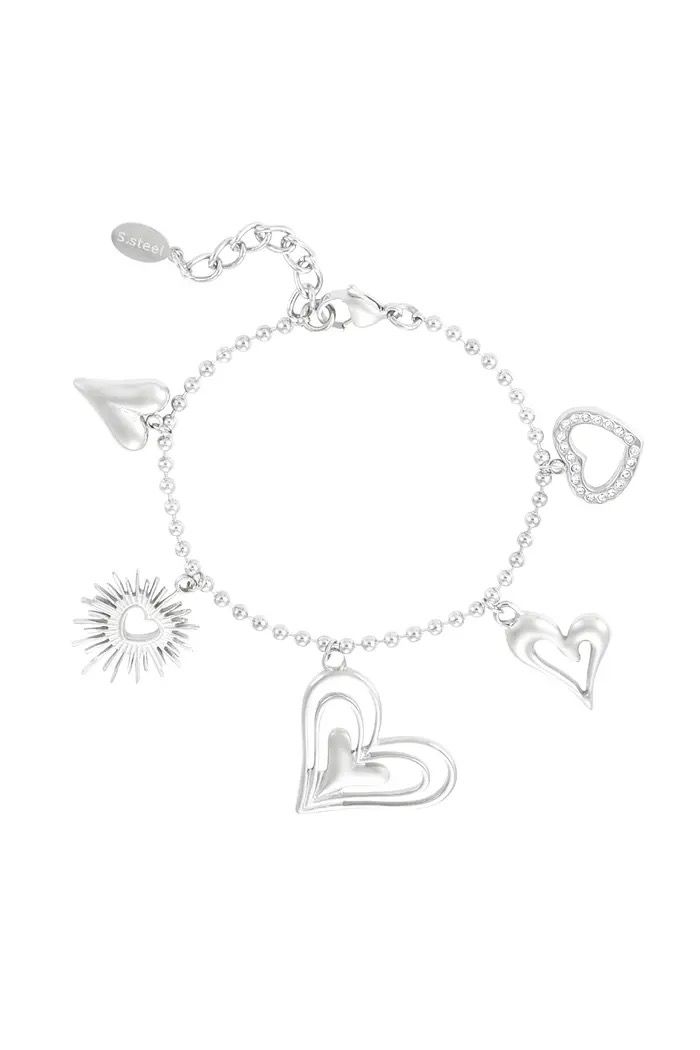 Hartjes bedel armband armband zilver roestvrij staal, kleurvast