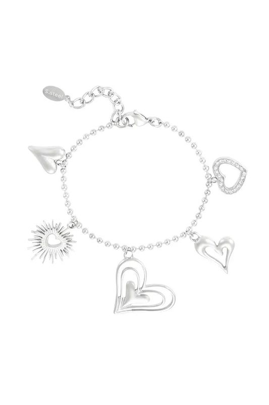 Hartjes bedel armband armband zilver roestvrij staal, kleurvast