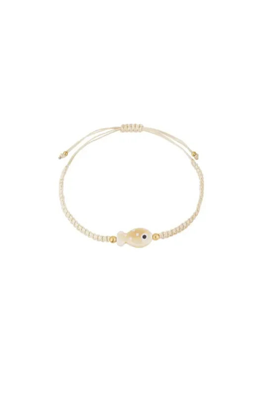 Koord armband met visje in steen