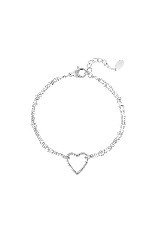 Zilver stainless steel armband met hartje, kleurvast