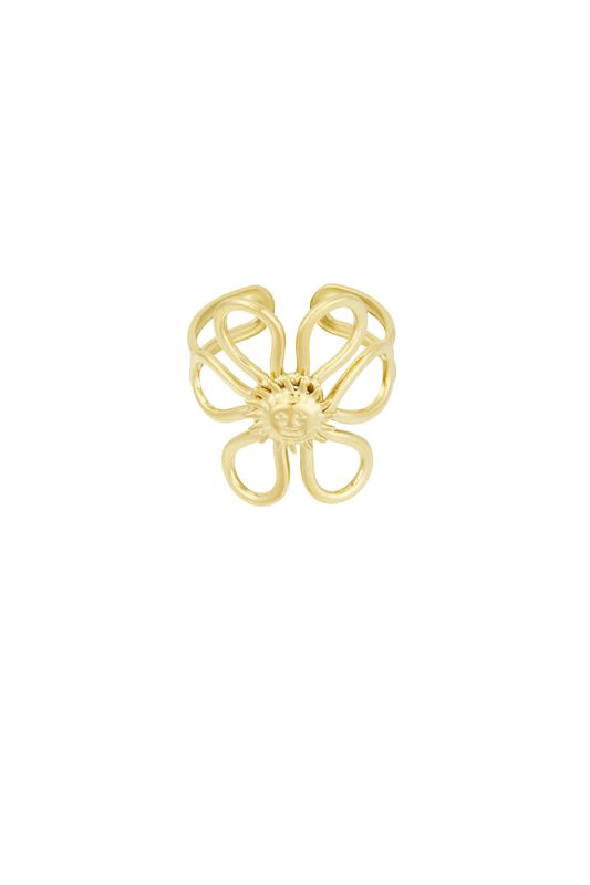 Stainless steel one size ring met sunflower