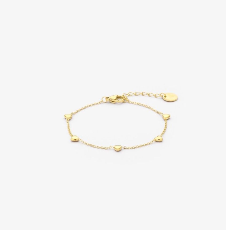 Fijn gouden armband met hartjes, stainless steel en waterproof