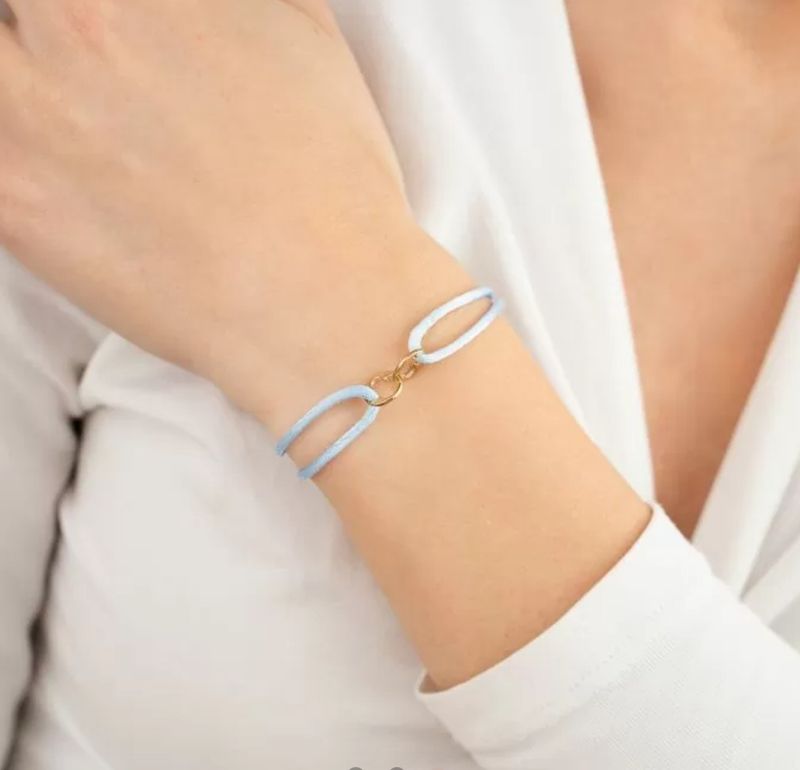 Armband | Klavertjes | Lichtblauw &amp; Goud | Stainless Steel