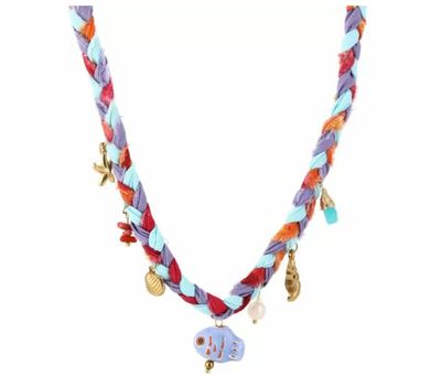 Gevlochten ketting, bedels, goud