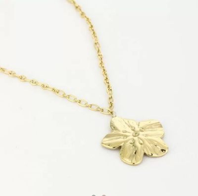 Gouden lange ketting met bloem roestvrij staal, waterproof